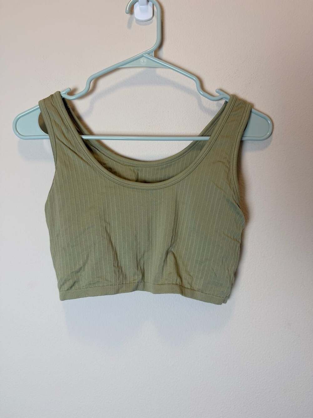 Aerie Ribbed Crop Top Size L Green Seamless